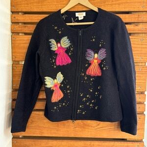 Vintage Talbots Wool Angel ZipUp Sweater